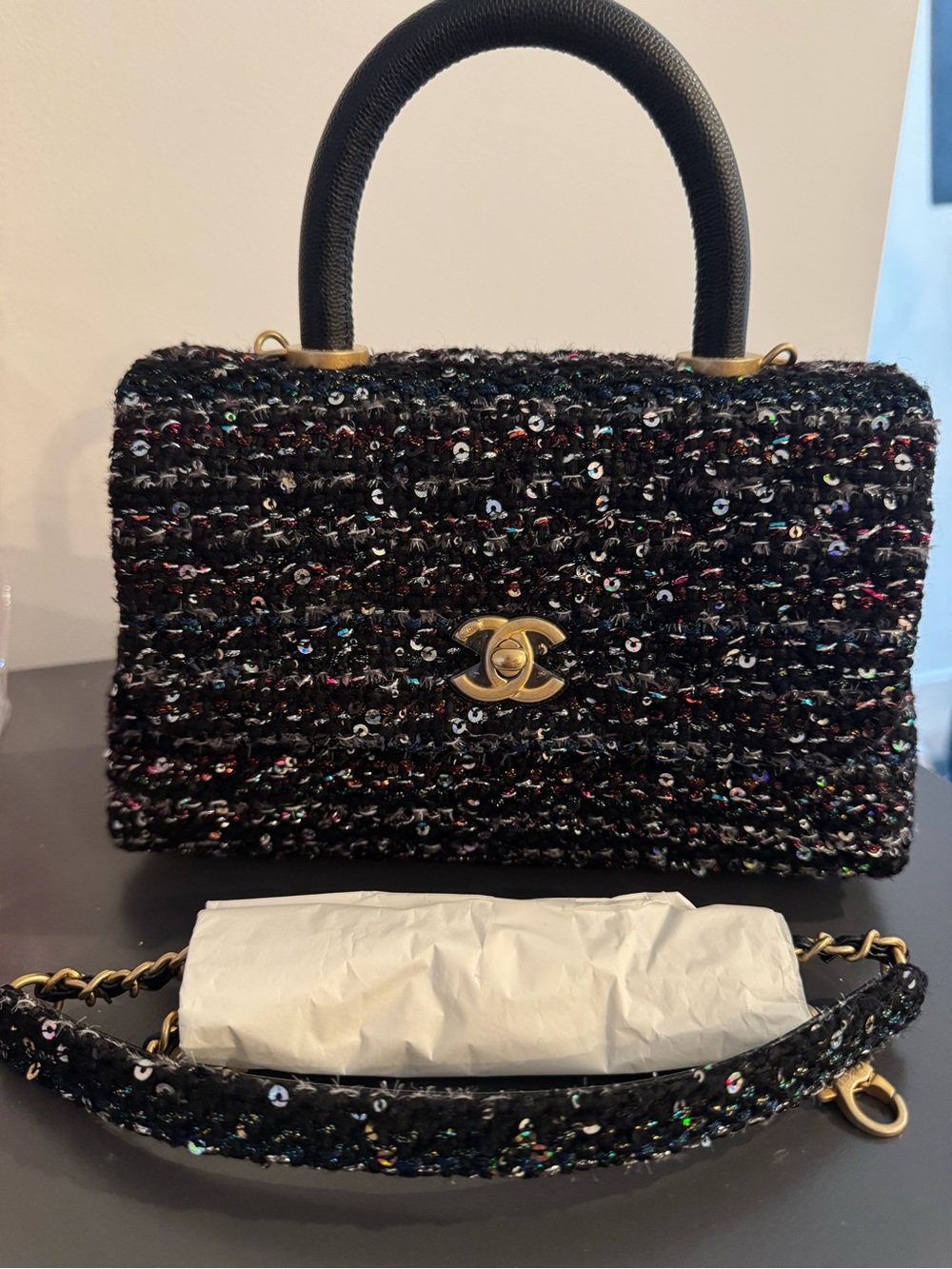 Chanel 2020 Métiers d’Art Black SequinFantasy Tweed Coco Handle Bag NIB Full Set - Picture 14 of 16